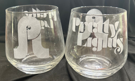 PL etched stemless wine glass